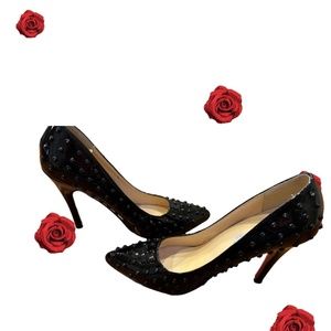 Black Studded Crape Myrtle Heels Shoes Red Sole Size 7.5 - Like New